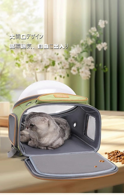 大容量 宇宙船デザイン 猫用お出かけリュック 通気性抜群 ペットキャリー 背負い式 小型犬対応