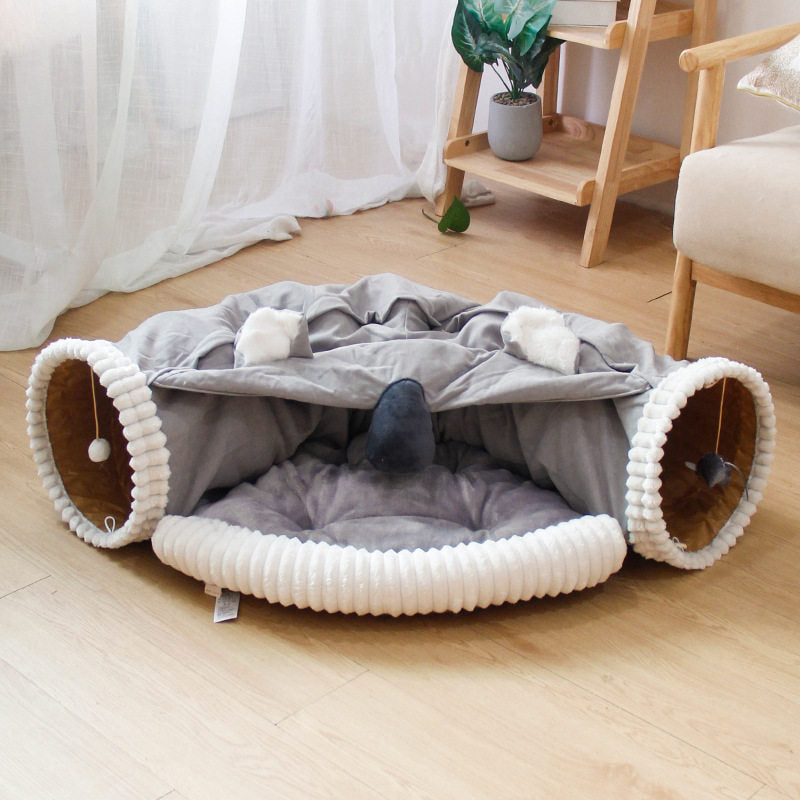 猫用 トンネルベッド 保温 四季対応 くぐれる くつろぎ ペット遊びクッション