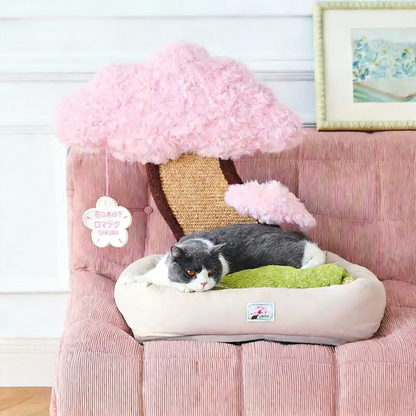 桜デザイン 猫用ベッド 爪とぎ付き キャットハウス 四季対応 冬も快適 かわいい 猫用品
